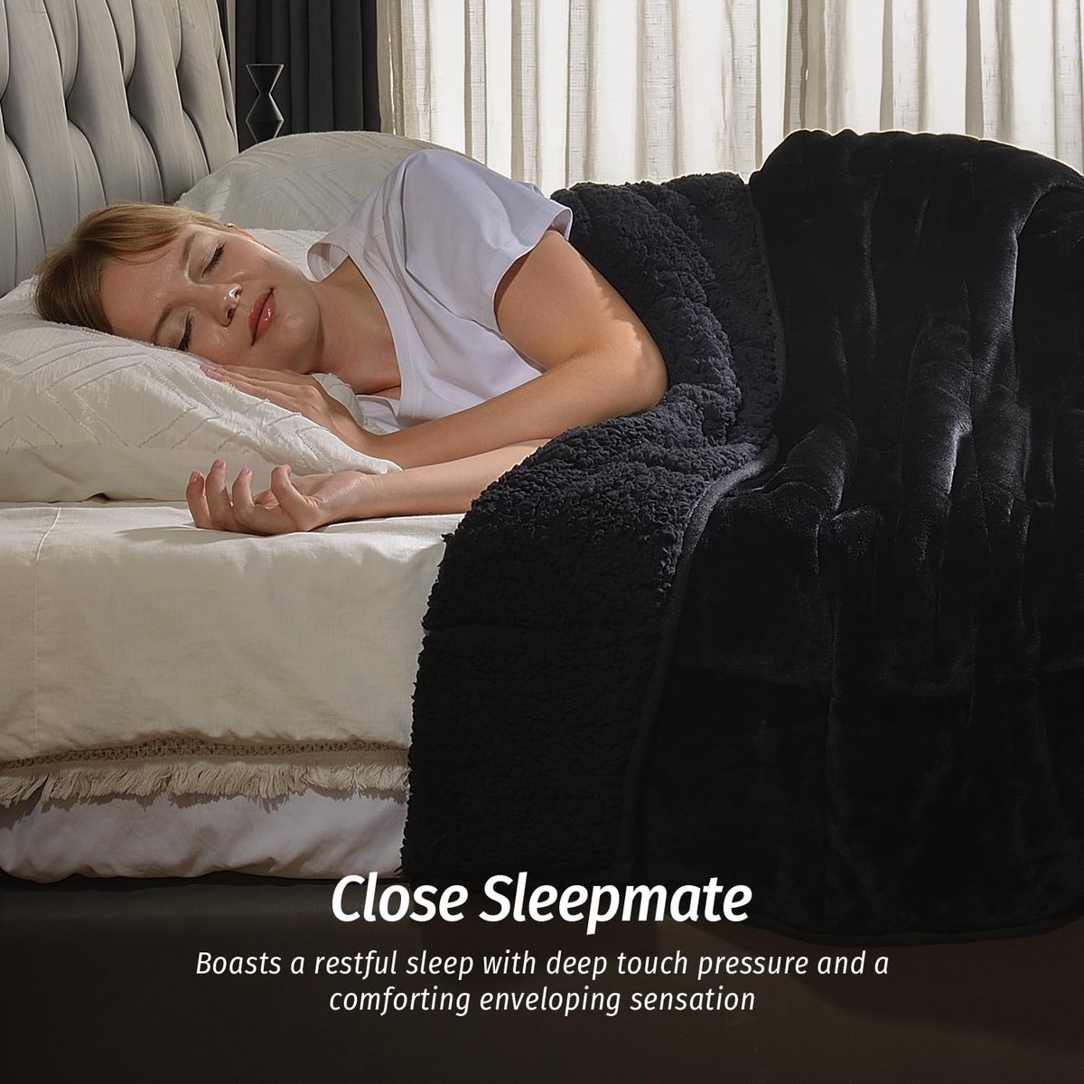 Thijox - Verzwaringsdeken Sherpa-Fleece 6,8 kg, Dubbelzijdig, Comfortabel en Pluizig, 152,4 x 203,2 cm, Zwart, Perfect voor Thuis, Relaxen en Slaap