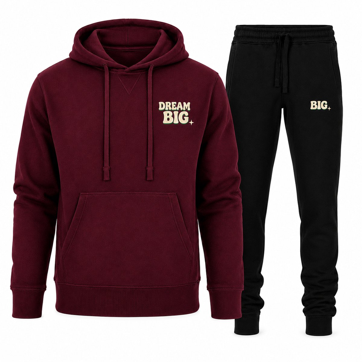 Trainingspak Heren – Hoodie Heren – Sportbroek Heren – Dream Big – Bordeaux - XL