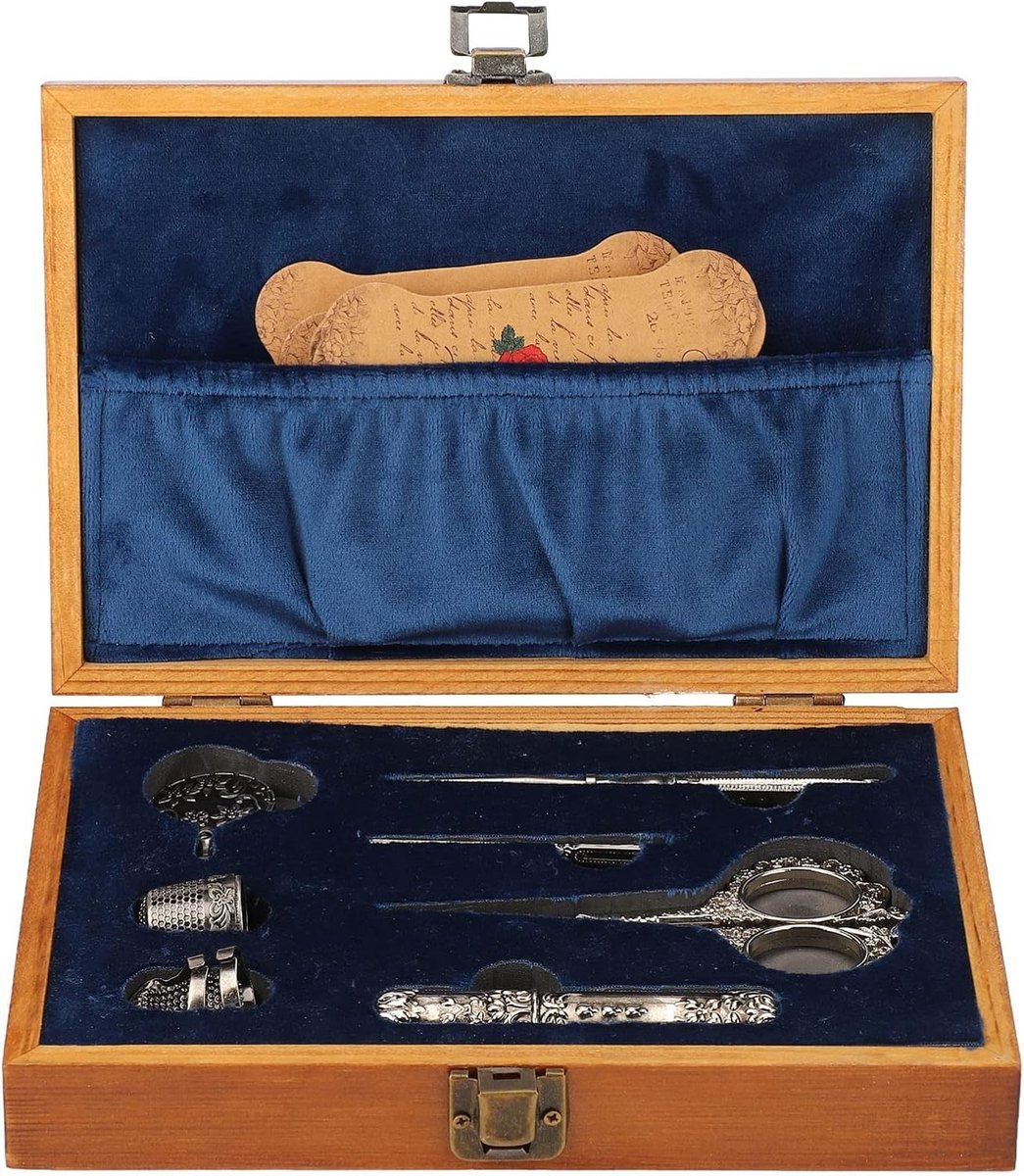 Vintage Borduur Schaar Set, Europese Stijl RVS Naai Gereedschap met Draadnaald, Duwnaald en Winding Board voor Borduren, Breien en Creatieve Projecten