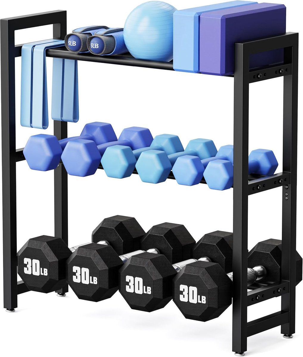 SnelShoppen - 3-laags verstelbaar dumbbellrek – Robuust rek met 180 kg draagvermogen voor dumbbells en kettlebells, ideaal voor thuisgym en fitnessrui