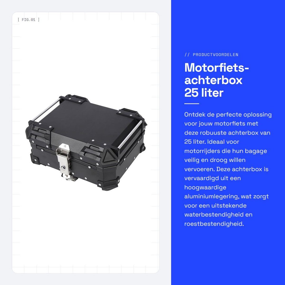 Dailygoods- Achterkoffer 25 Liter - Aluminiumlegering - Waterdicht - Veiligheidsslot - Universeel - Uitneembare Voering - Motorbox