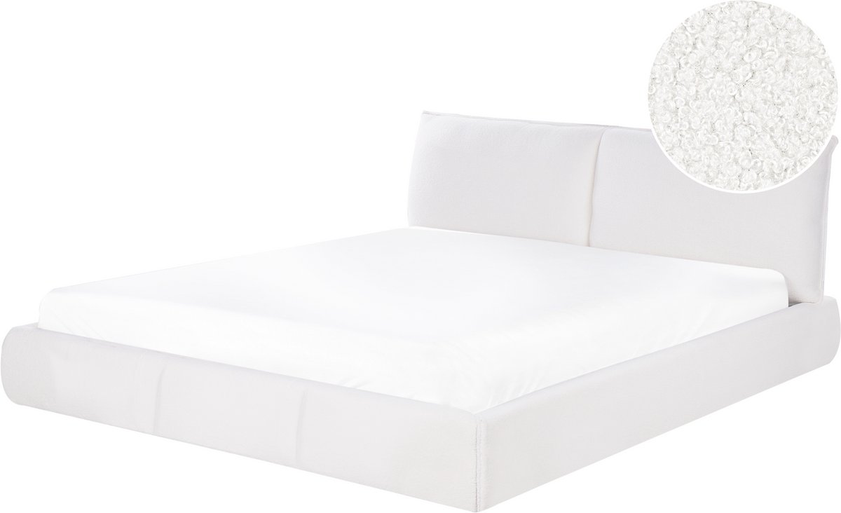 Beliani VINAY - Tweepersoonsbed - Wit - 180 x 200 cm - Bouclé