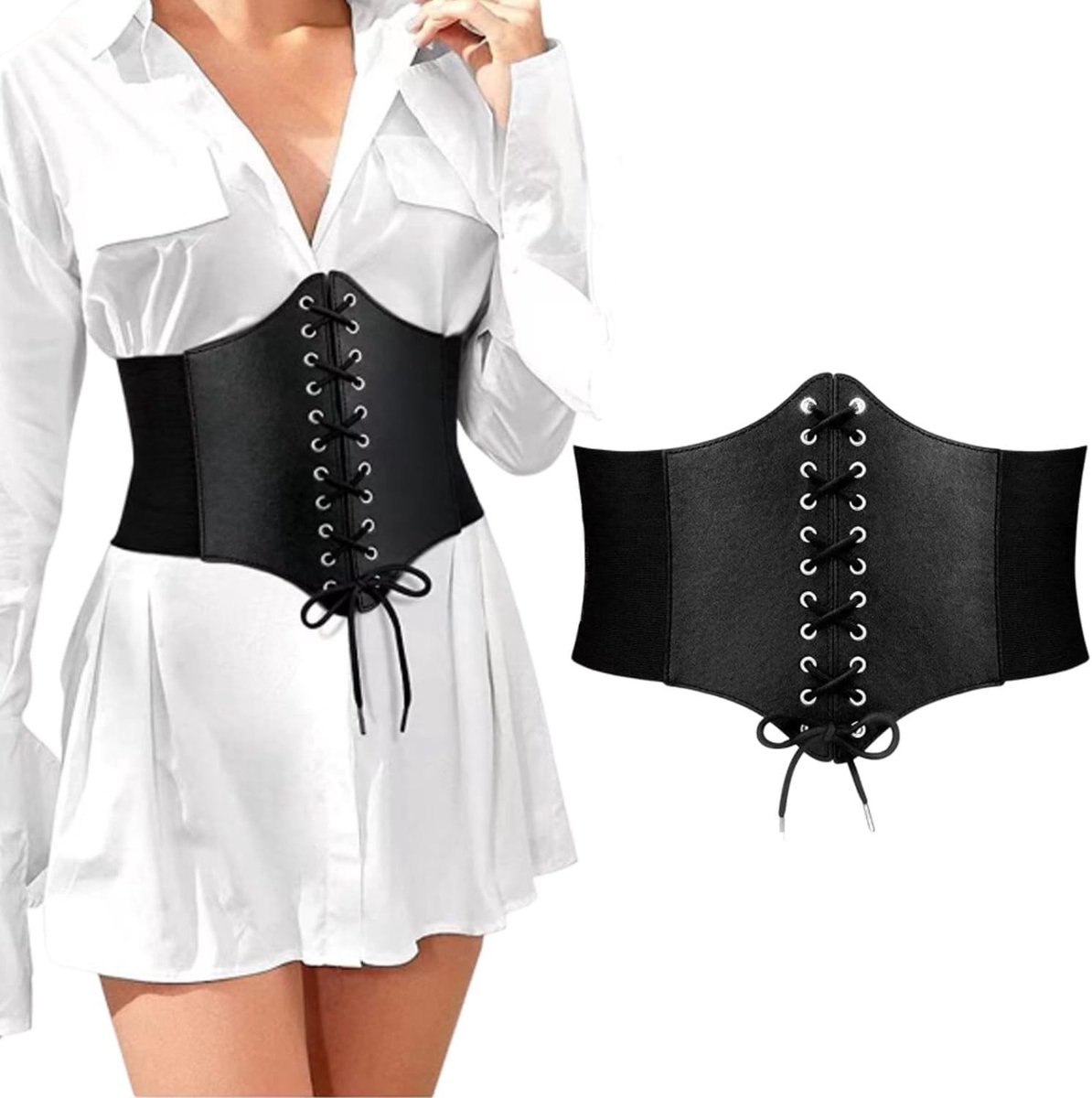 Verstelbare Zwarte Corsetriem voor Vrouwen - Vintage Elastische Cinchriem, Brede Tailleband en Modeaccessoire voor Dames en Meisjes