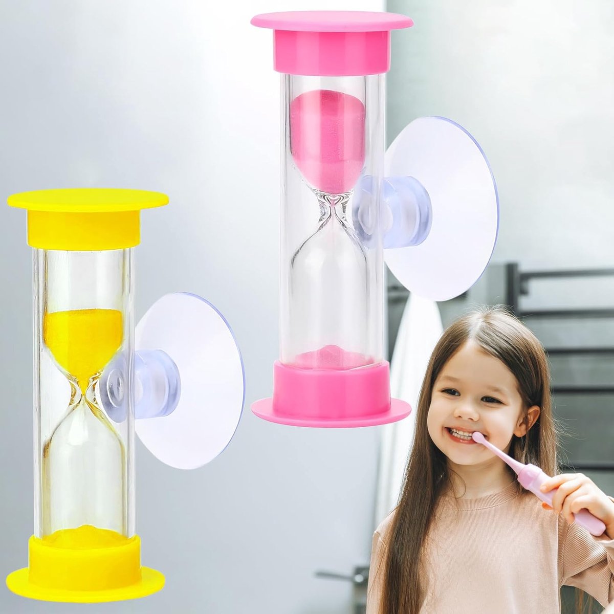 Thijox - Zandloperset voor Kinderen - 2 Kleine Zandlopers (2 Min. & 3 Min.) met Zuignap - Kleurrijke Zandtimers voor Tandenpoetsen, Leren, Speltiming,