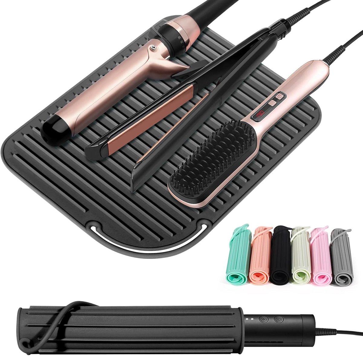 Thijox - Hittebestendige Siliconen Mat voor Kappersgereedschap, Ideaal voor Krultangen, Stijltangen en Haarstylingtools, Veilig en Praktisch, Zwart, 3