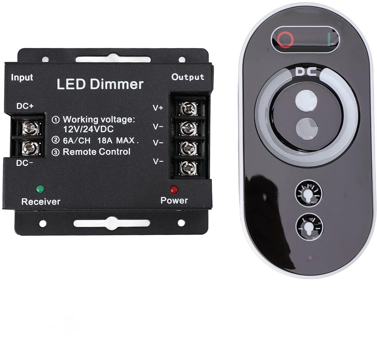 Thijox - Dimmer voor LED-strips PWM 18A met RF-afstandsbediening, DC 12V-24V, Instelbare Helderheid voor Feesten, Tuin, Keuken en Camping