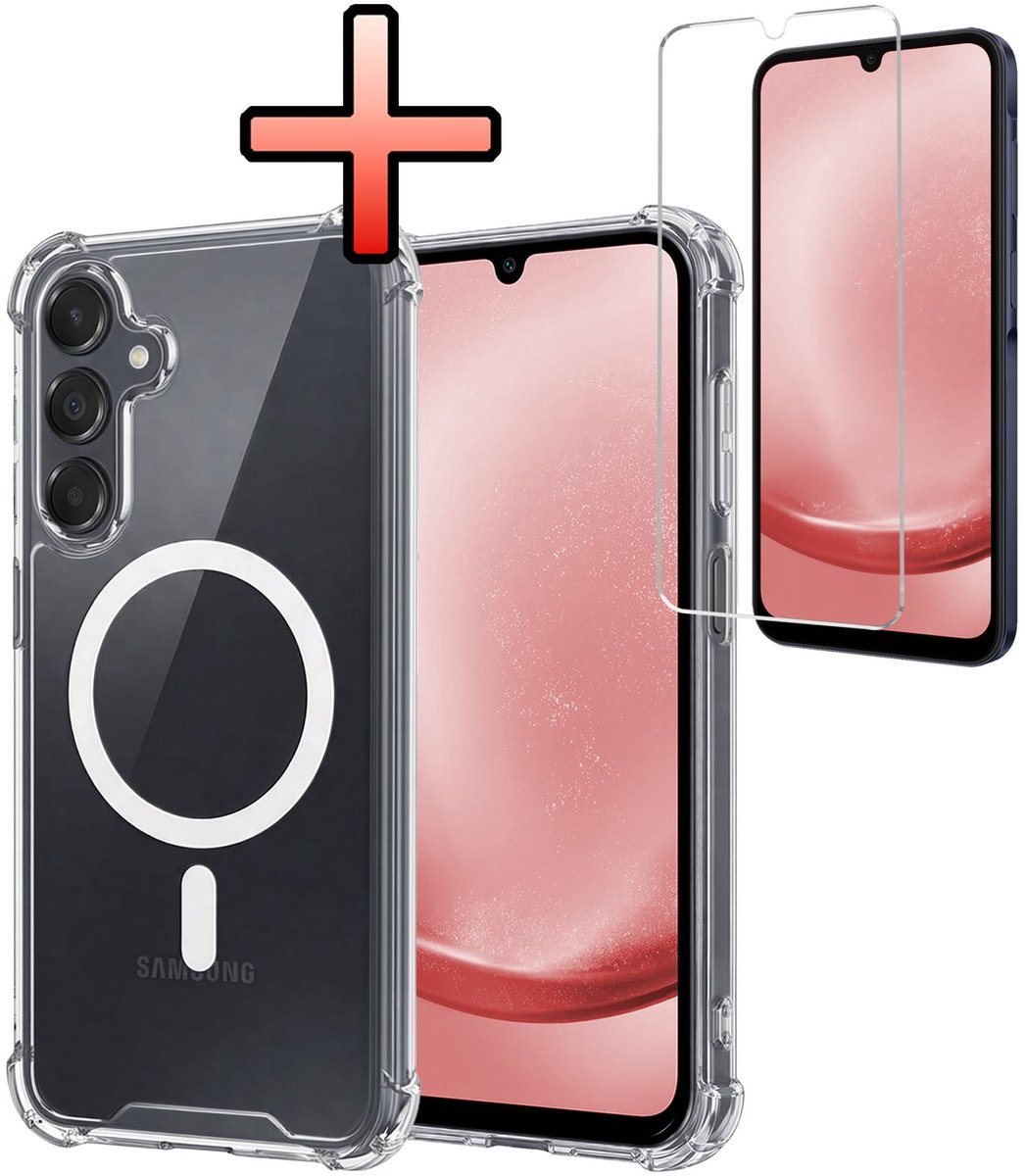 Hoesje - Met Screenprotector - Geschikt voor Samsung Galaxy A25 - Magsafe Compatible - Sterk & Shockproof - Back Cover - Shock Proof Case - Telefoon Hoes - Transparant