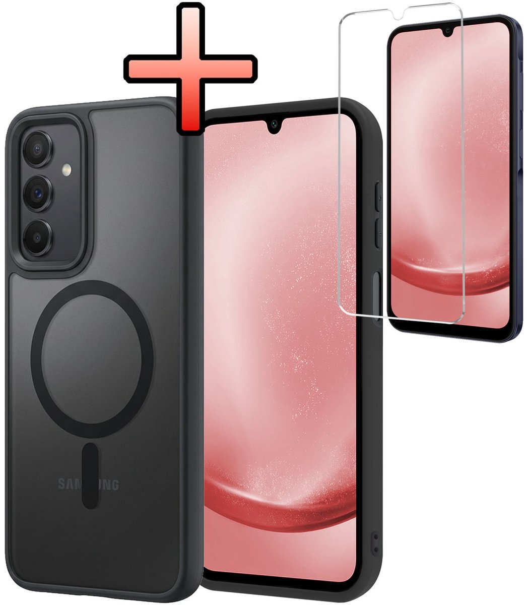 Hoesje - Met Screenprotector - Geschikt voor Samsung Galaxy A25 - Magsafe Compatible - Sterk & Shockproof - Back Cover - Shock Proof Case - Telefoon Hoes - Zwart