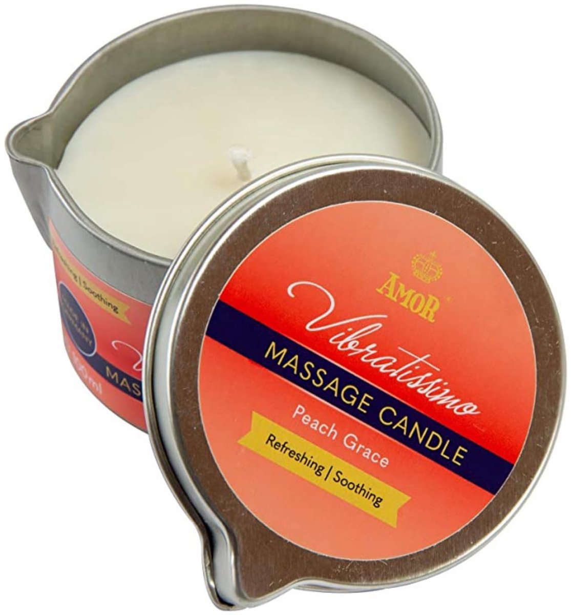 VIBRATISSIMO Massagekaars Peach Grace 100ml I Kaars met perzikgeur I Kaars ontspanning I gemaakt van natuurlijke grondstoffen & met kokosolie I geschikt voor gevoelige huid I Massage Candle