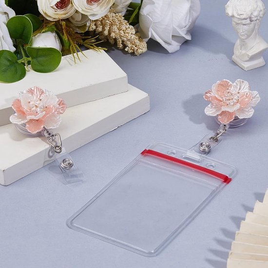 2 Stuks Intrekbare Reel Badge Houder met Roze Bloem Design voor Verpleegkundigen en Leraren - ID Kaarthouders met Clip voor Kantoor en Evenementen — afbeelding 3