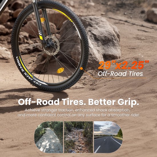 Touroll U1 29-inch Off-Road Tire elektrische MTB fiets met 250W motor,,36V 13Ah verwisselbare batterij, max 65km actieradius, Shimano 21 versnellingen schijfrem IPX4 waterdicht - Zwart — afbeelding 4