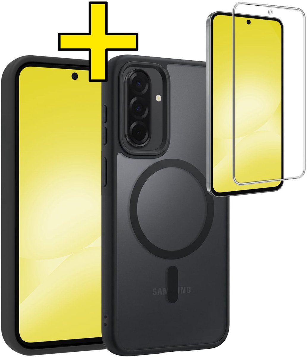 Hoesje - Met Screenprotector - Geschikt voor Samsung Galaxy A56 - Magsafe Compatible - Sterk & Shockproof - Back Cover - Shock Proof Case - Telefoon Hoes - Telefoonhoesjes - Zwart