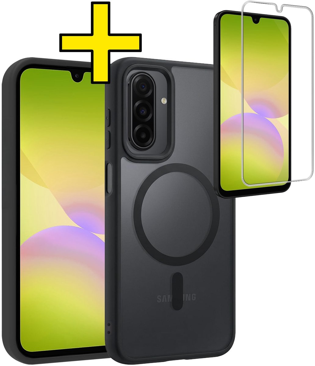 Hoesje - Met Screenprotector - Geschikt voor Samsung Galaxy A26 - Magsafe Compatible - Sterk & Shockproof - Back Cover - Shock Proof Case - Telefoon Hoes - Telefoonhoesjes - Zwart