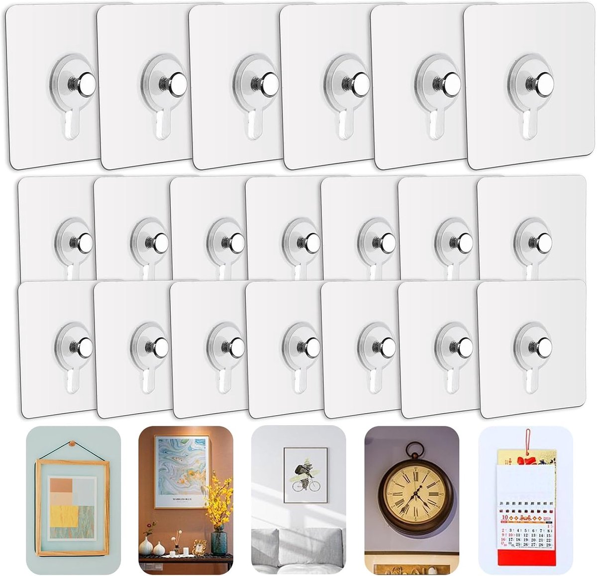 carmdering - Zelfklevende Ophanghaken Transparant – 20 Stuks Kleefhaken zonder Boren – Foto- en Schilderijhaken voor Muur – Herbruikbare Wandhaken – Voor Glas, Tegels en Metaal