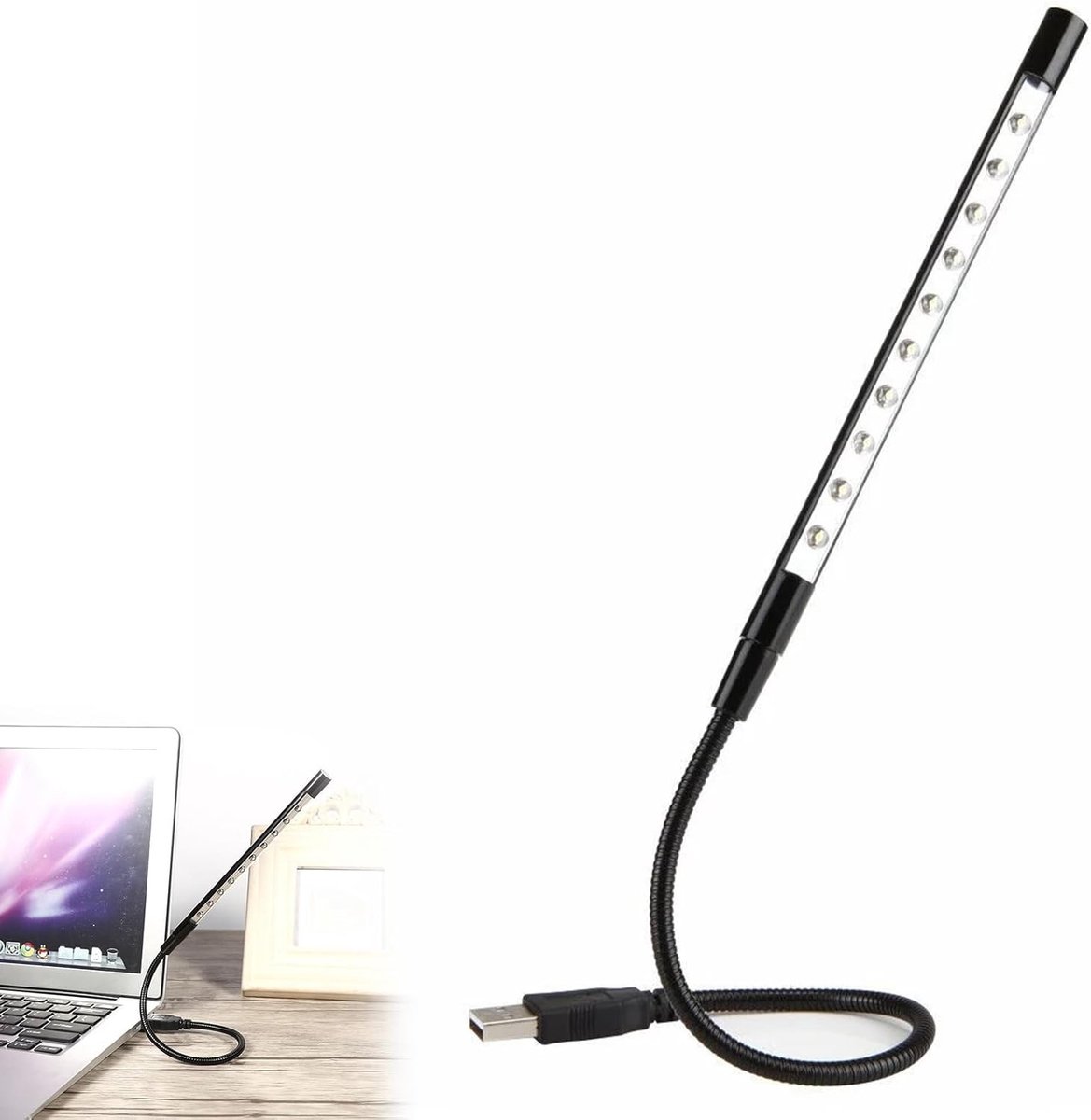 Flexibele USB LED Lamp met Gooseneck voor Laptop en Computer, Ideaal voor Lezen en Werken, Zwart