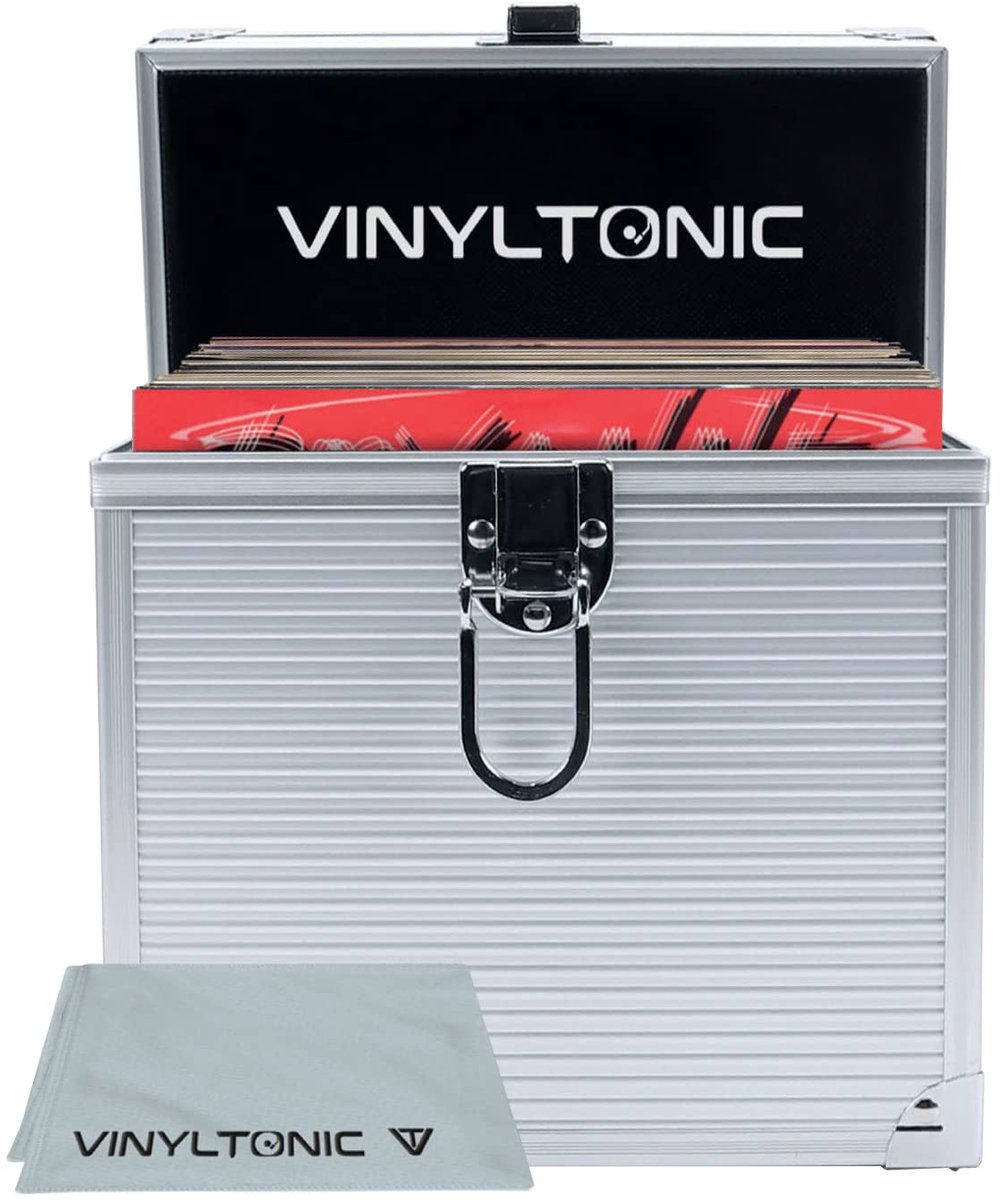 SnelShoppen - Vinyl Opbergkoffer van Vinyl met Doek voor Singles en EP's, 17,8 cm of 30,5 cm, Stijlvol, Zilver, Perfect voor Organisatie en Beschermin