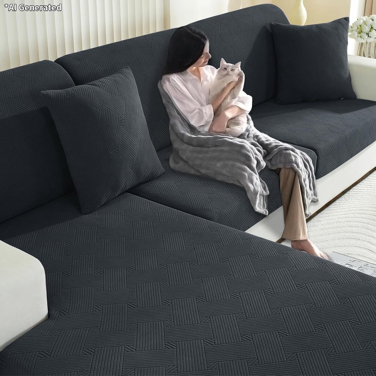 Elastische Bankhoes, Anti-Slip, Universele Sofa Dekking, Afneembare Kussens, Wasbaar, Donkergrijs