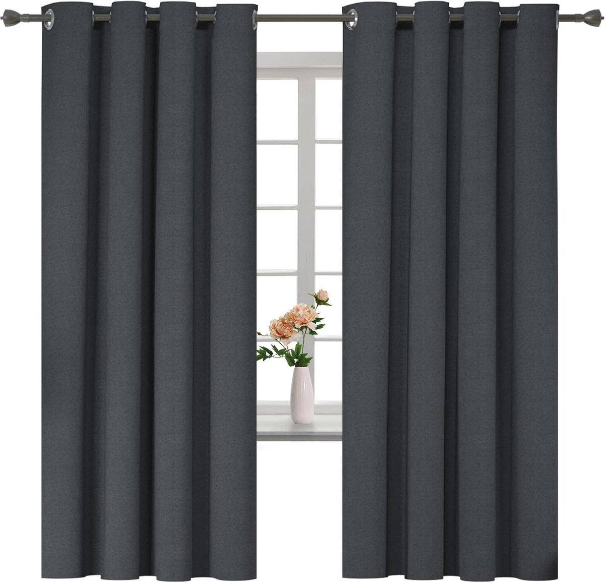 Verduisterende Linnen Effect Gordijnen Set Van 2 - 140x180cm - Thermisch Isolerend - Grijs