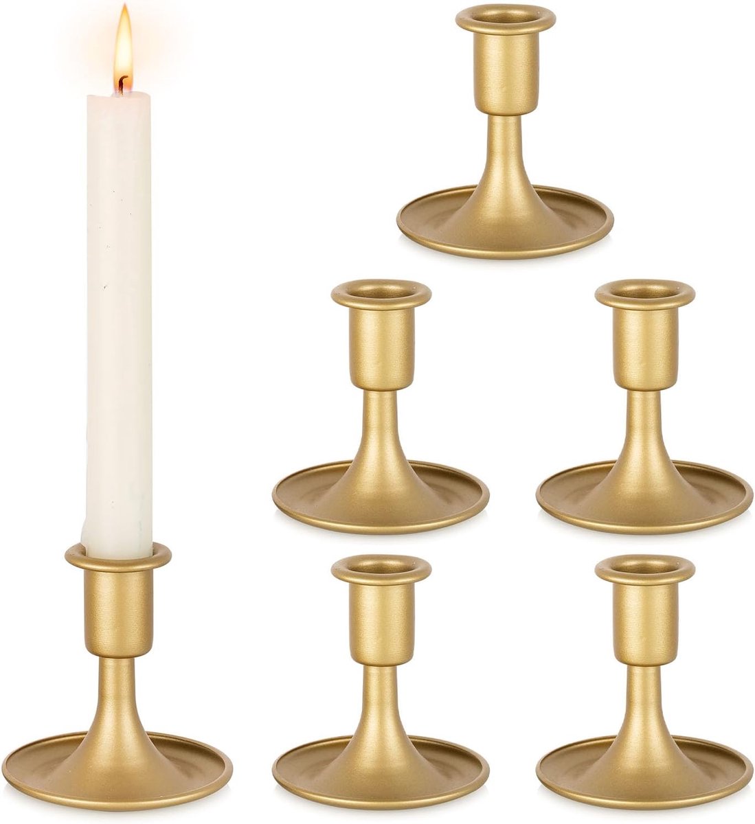 SnelShoppen - Set van 6 Gouden Kaarsenhouders - Metalen Tapered Kaarsenhouders in Messing - Vintage Design voor Bruiloften, Kerstmis en Thuisdecoratie