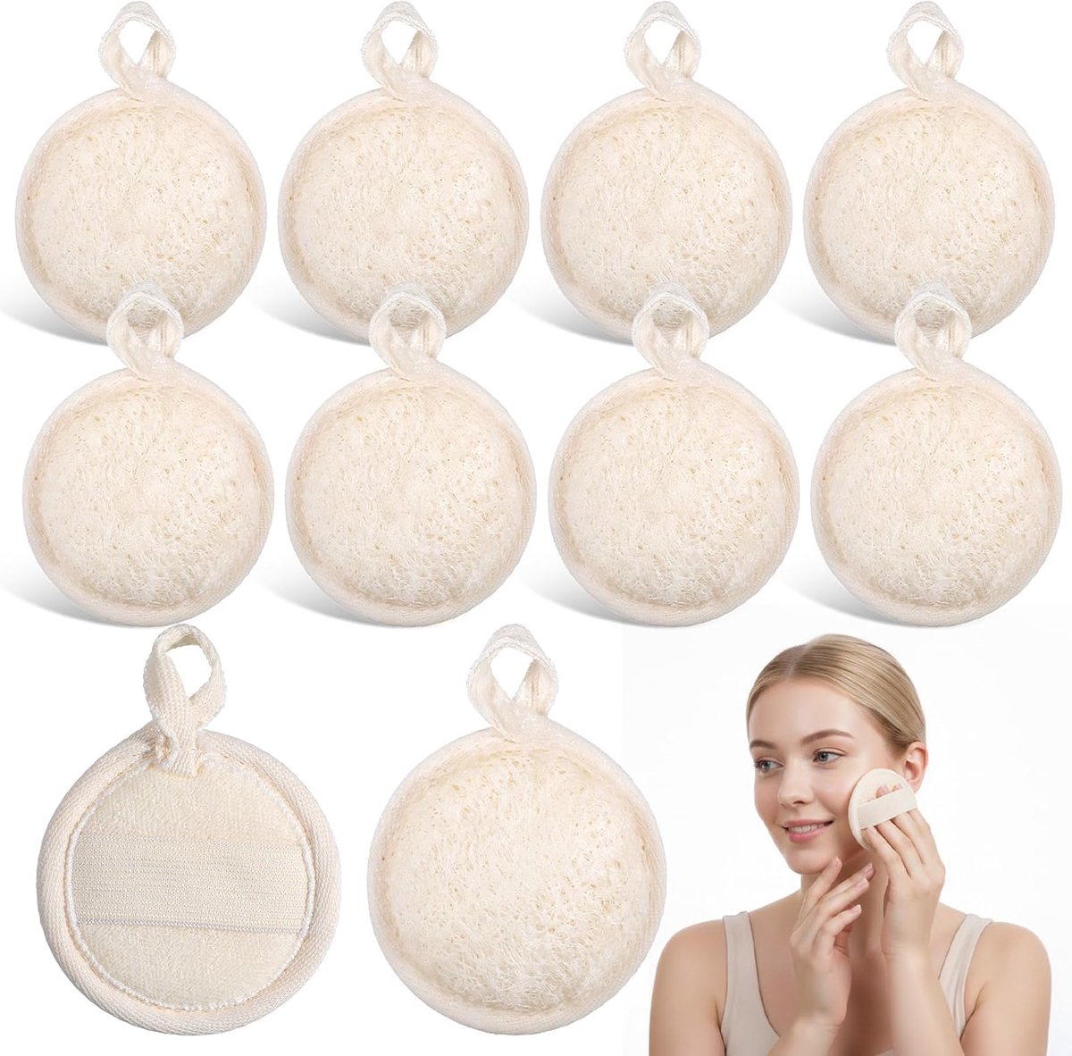 SnelShoppen - 8 stuks natuurlijke loofah gezichts exfoliërende pads 3,15 inch voor mannen en vrouwen, zachte scrubber en gezichtsreinigingsspons voor