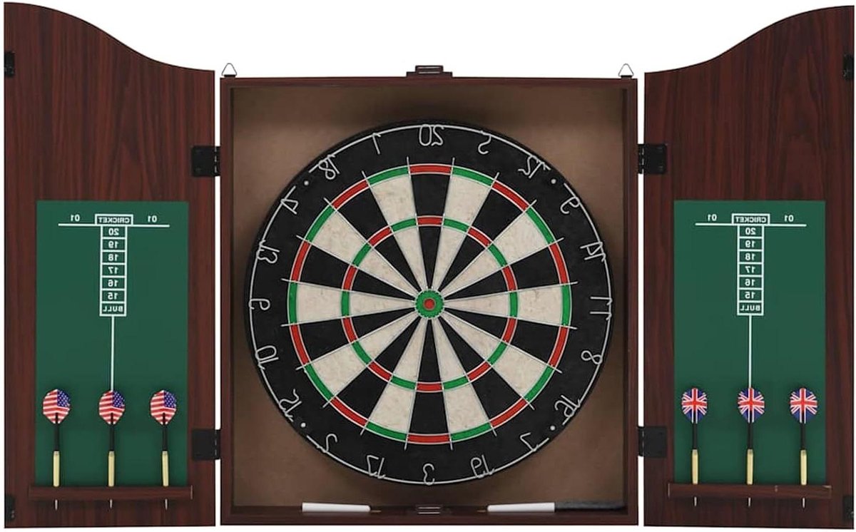 Dartbord met Kast - Pijltjesbord Set - Spel en Vermaak - Professionele Kwaliteit - 72 x 57 x 15.5 cm
