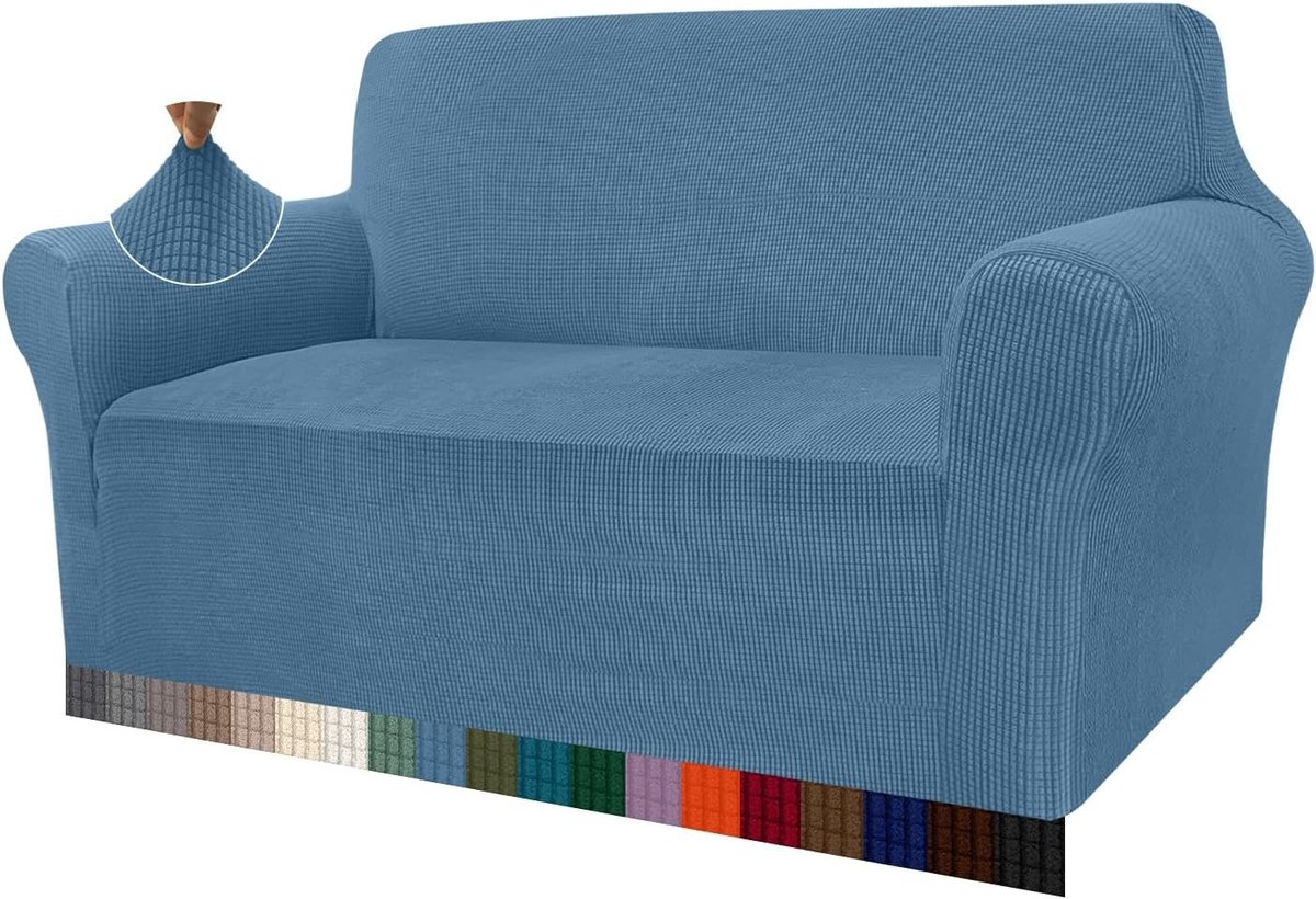 Moderne Stretch Sofa Cover Jacquard Elastische Hoes voor 2-Zits Bank in Azure Blauw - Bescherming voor Huisdieren en Meubilair