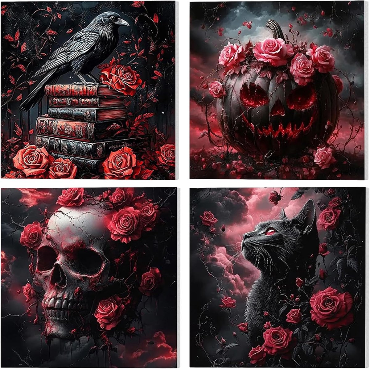 SnelShoppen - 4 Pack Halloween Verf op Nummer Kits voor Volwassenen met Ingelijste Doek, Doe-Het-Zelf Schilderen op Canvas 20x20cm, Perfecte Woondecor