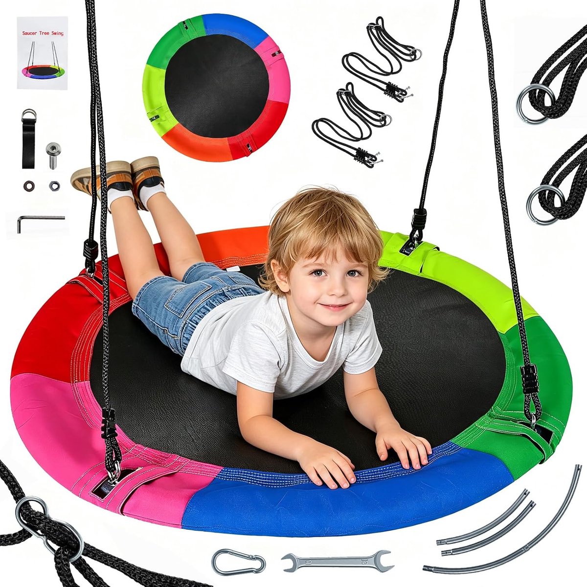 Nestschommel voor buiten, 100 cm, ronde kinderschommel, 400 kg, Oxford-weefsel 900D, waterdicht, met 2 verstelbare riemen en 8 stalen buizen, ophanging voor kinderen, binnen (6 kleuren)