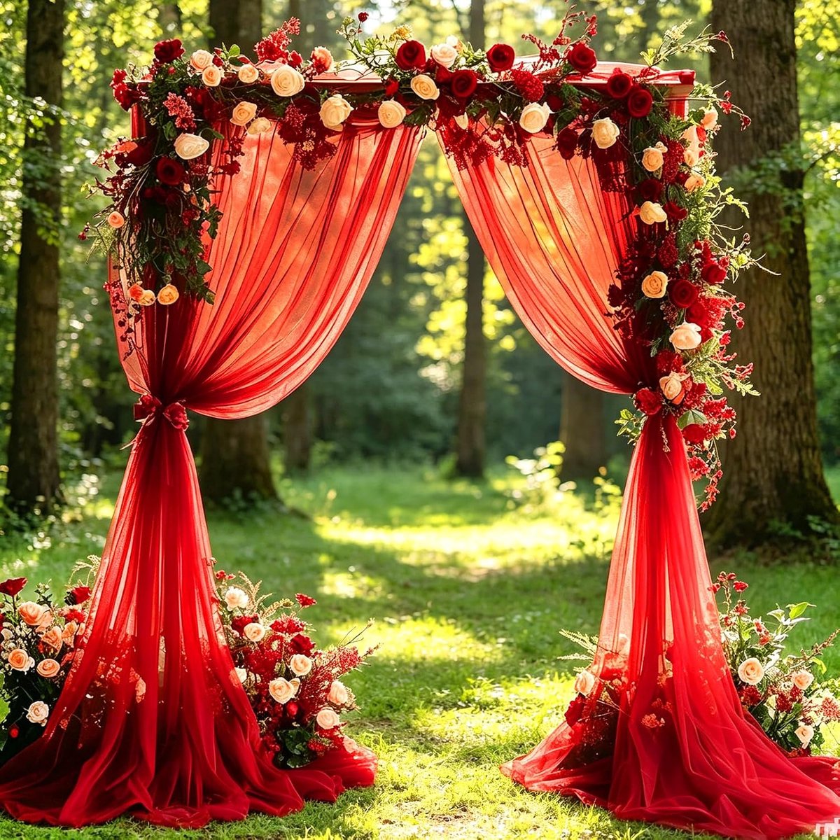 Dieprood bruiloftsdoekgordijn, 1,6 x 10 m, zacht en ademend organza