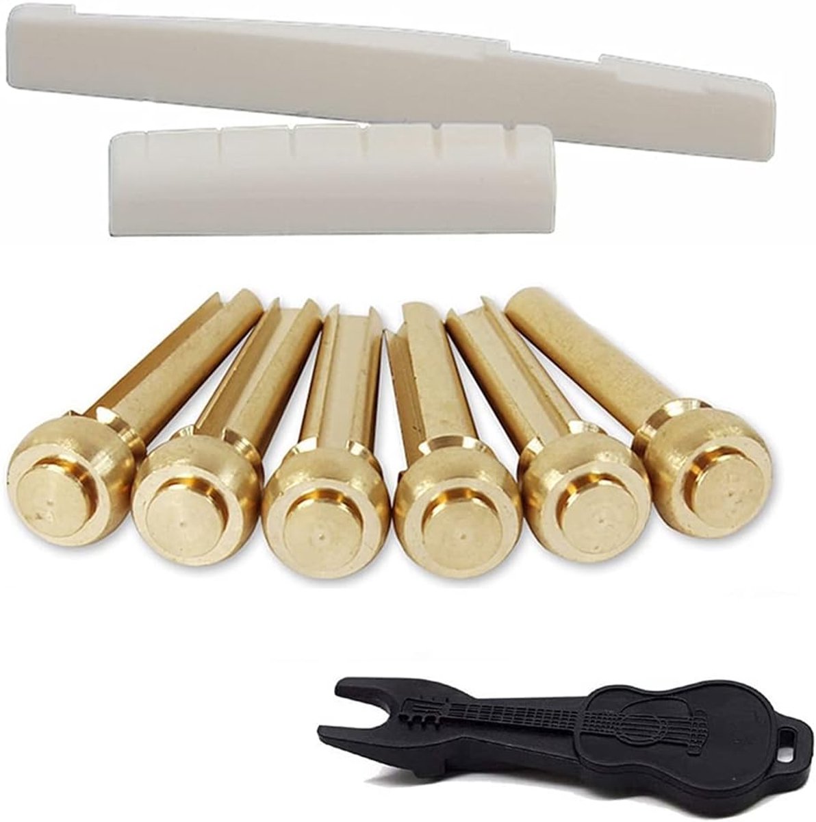 Akoestische Gitaar String End Bone Bridge Zadel & Moer en 6 Messing Gitaar Brug Pins met Pins Puller voor 6 String Akoestische Gitaar