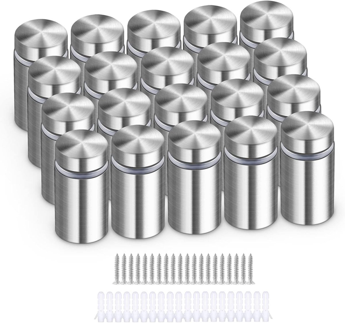 RVS Wandafstandhouders voor Bevestiging van Glas, Spiegels, Acryl en Fotolijsten - 20 Stuks (12X25MM)