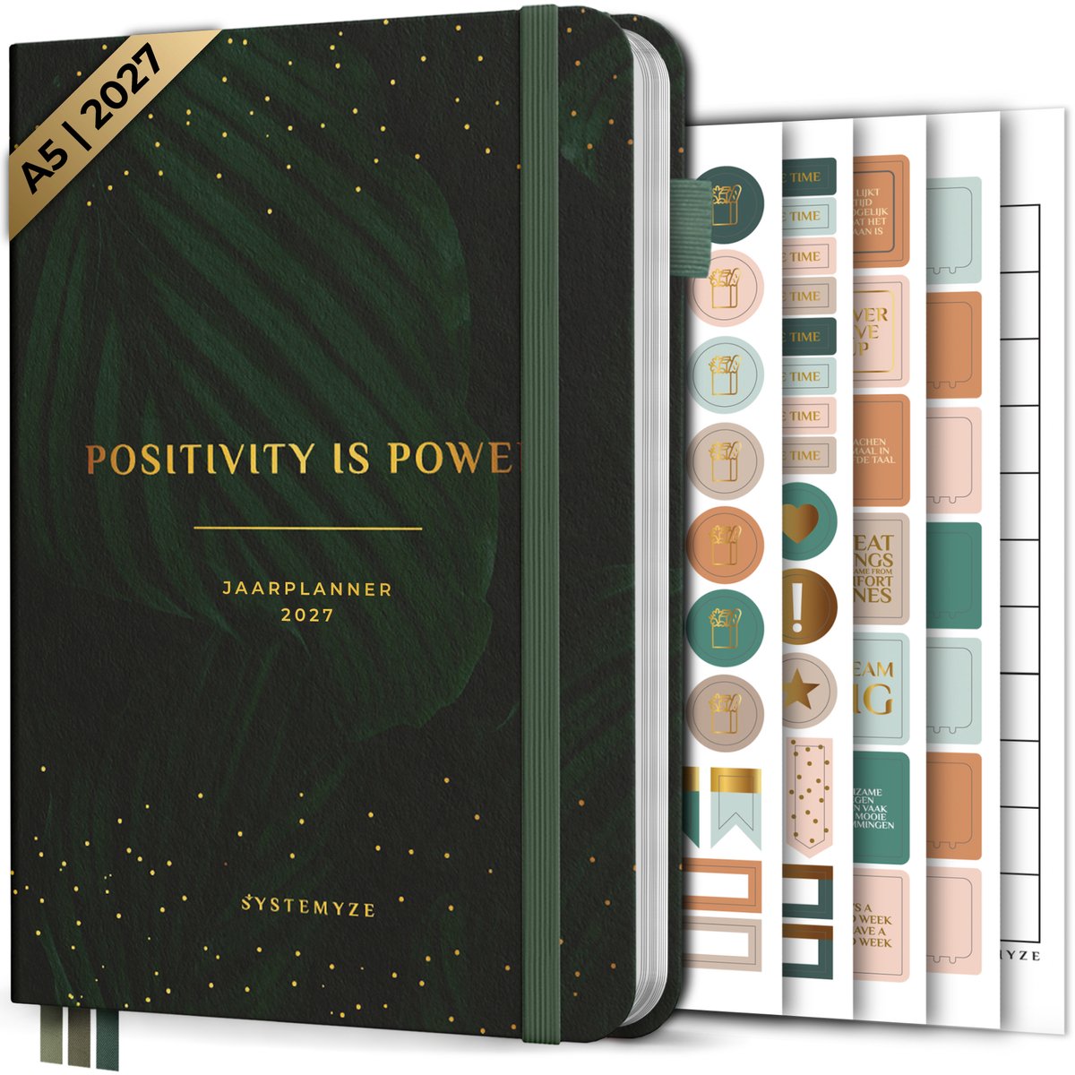 Systemyze Agenda 2027 A5 Hardcover - Weekplanner - Maandplanner - Planner - Jaarplanner 2027 - Habit Tracker - 170 Stickers - Leaves