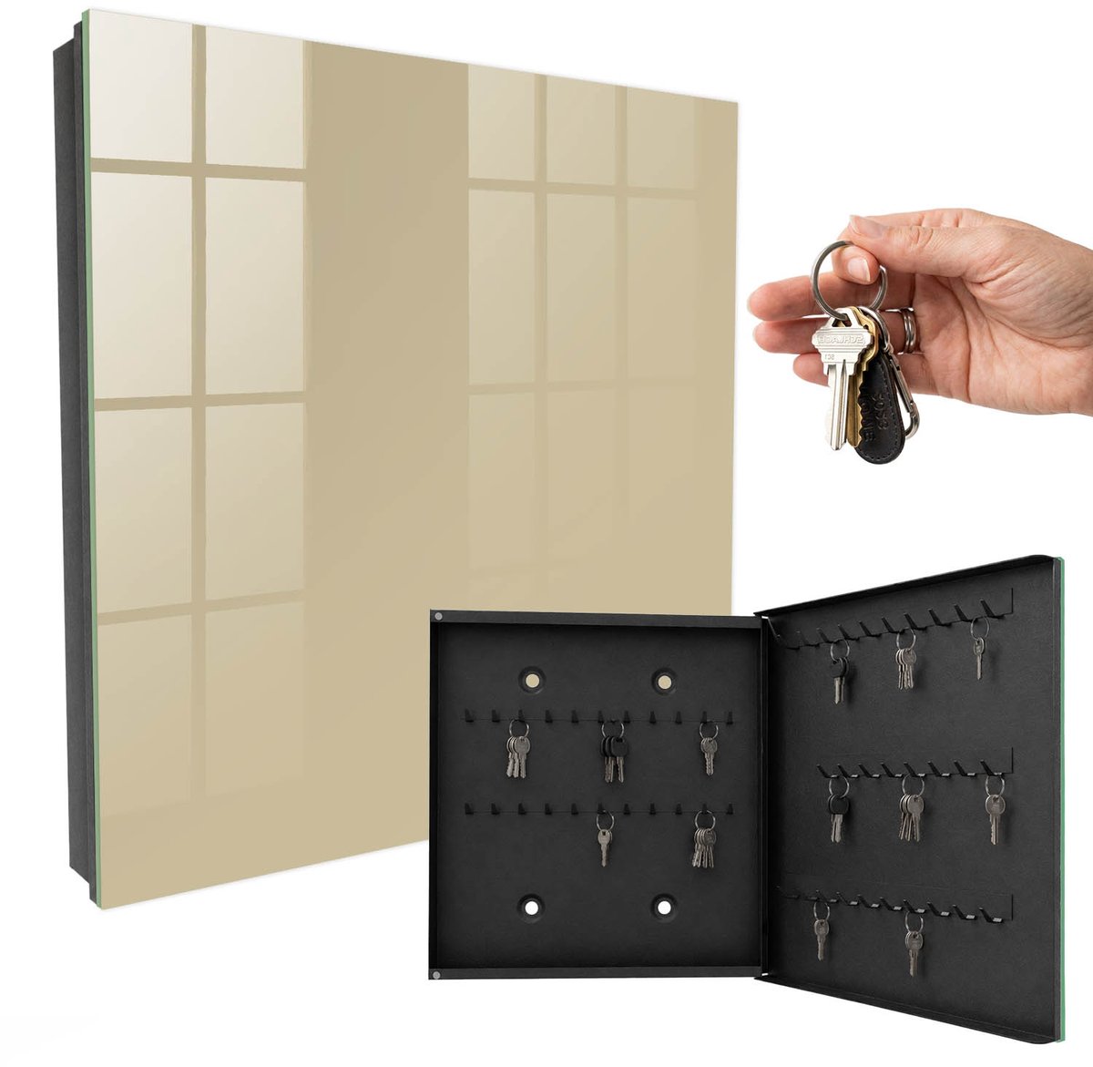 WallMuralia - Sleutelkast - 30x30x5 cm - met 50 haken - Gedempt Bruin Sleutelkastje Landelijk - Bruin Sleutelbox - Rechtsopenend - Zwart interieur