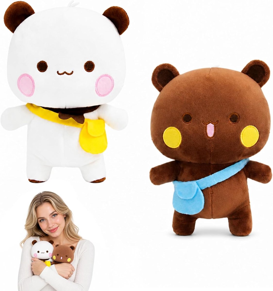 Dudu knuffeldier, 2 stuks, 20 cm, Dudu Bubu pluche dier, schattig knuffeldier, beer, panda, knuffeldier, betoverend zacht pluche kussen, knuffeldier, pluche cadeau voor jongens en meisjes