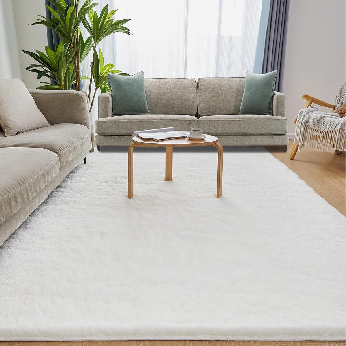 Zacht Hoogpolige Vloerkleden Woonkamer 240x340CM, Wit Zacht Onder de