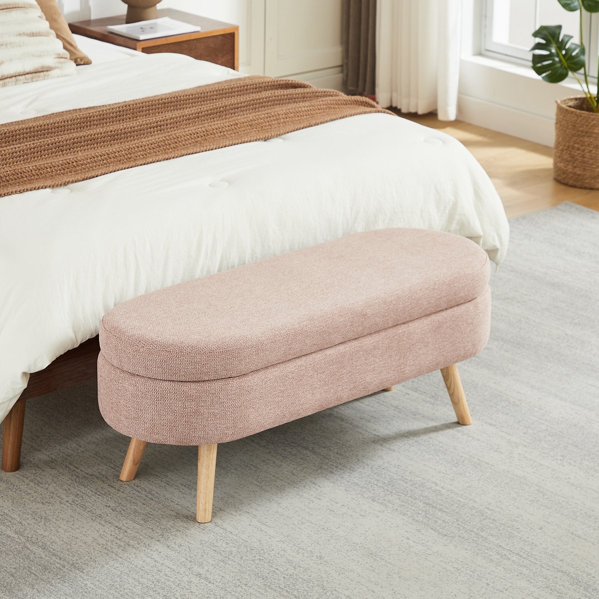Bankje Met Opbergruimte – 110 Cm – Velvet – Roze – Met MDF Frame – Voor Slaapkamer Hal En Woonkamer