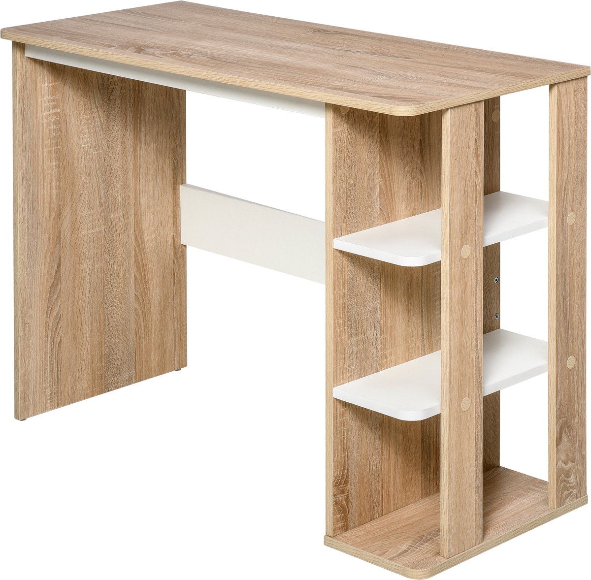 Computerbureau computertafel, afmetingen: 100 x 44 x 74 x 74 cm, 3 zijplanken van hout, kleur eiken, licht, wit, voor werk, modern