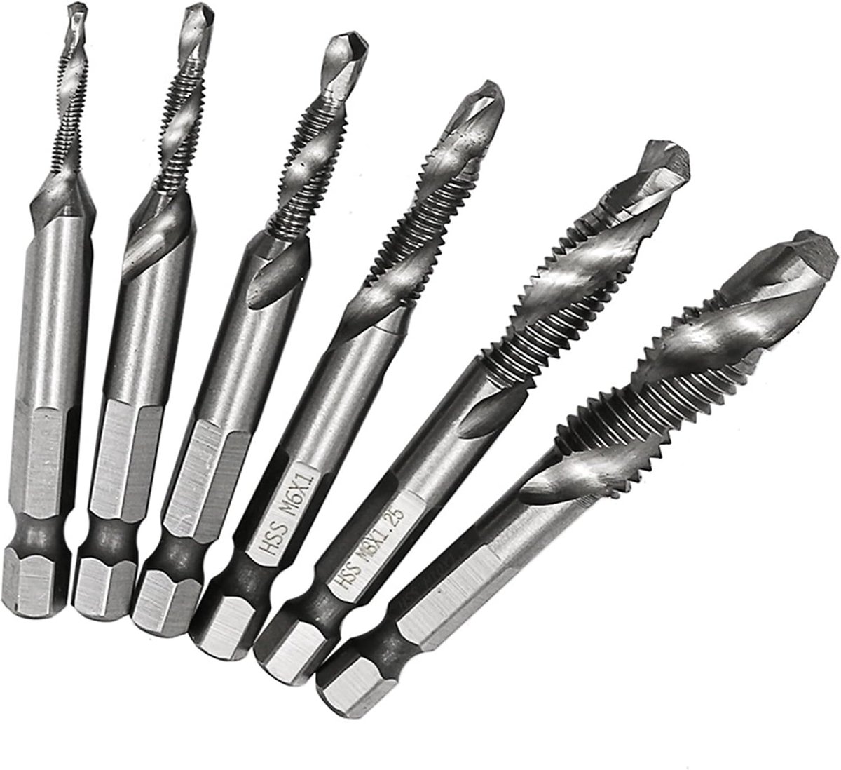 6 delen, tap M3 M4 M5 M6 M8 M10, 2-in-1 machinetap met roestwering