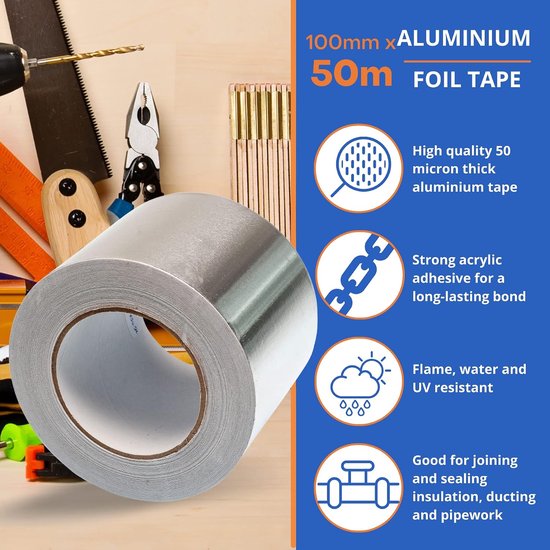 aluminium plakband, 100 mm x 50 m, zelfklevend aluminium plakband — afbeelding 3