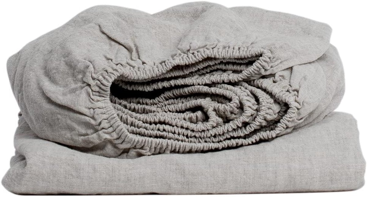 Linen Home Hoeslaken van 100 stonewashed linnen, naturel, 90 x 200