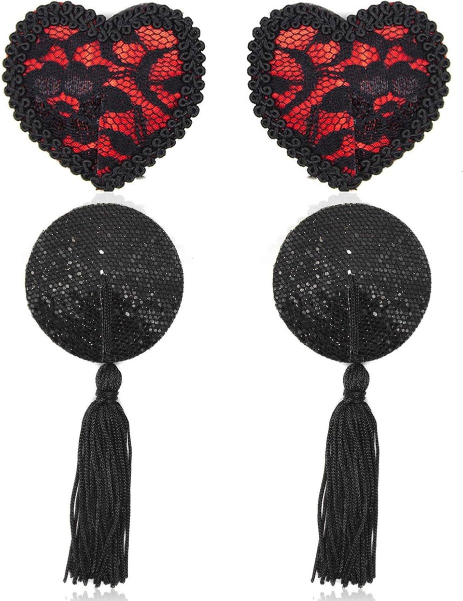 Sexy Nipple Covers voor Vrouwen, 2 Paar Zelfklevende en Herbruikbare Petalen in Zwart, Rood en Wit, Perfect voor Onder Kleding en Feestjes