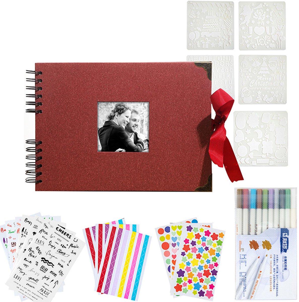 KZQ Fotoalbum met 80 pagina's - Doe-het-zelf fotoalbum - Geschikt voor 160 foto's - Omslag van PU-leer, vervangbare binnenpagina's - Geschikt voor bruiloften, verjaardagen en feesten - 29,5 x 21 cm - Rood