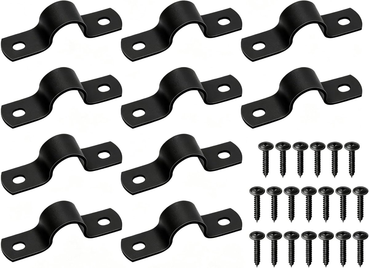 Set van 10 zwarte 2-holes buisklemmen, 3/4" (20mm) U-buisklemmen voor kabelbevestiging en stevige buikband