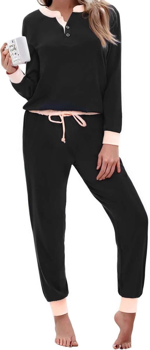 damespyjama, lange katoenen winterpyjamaset, lange mouwen, loungewear, tweedelige nachtkleding