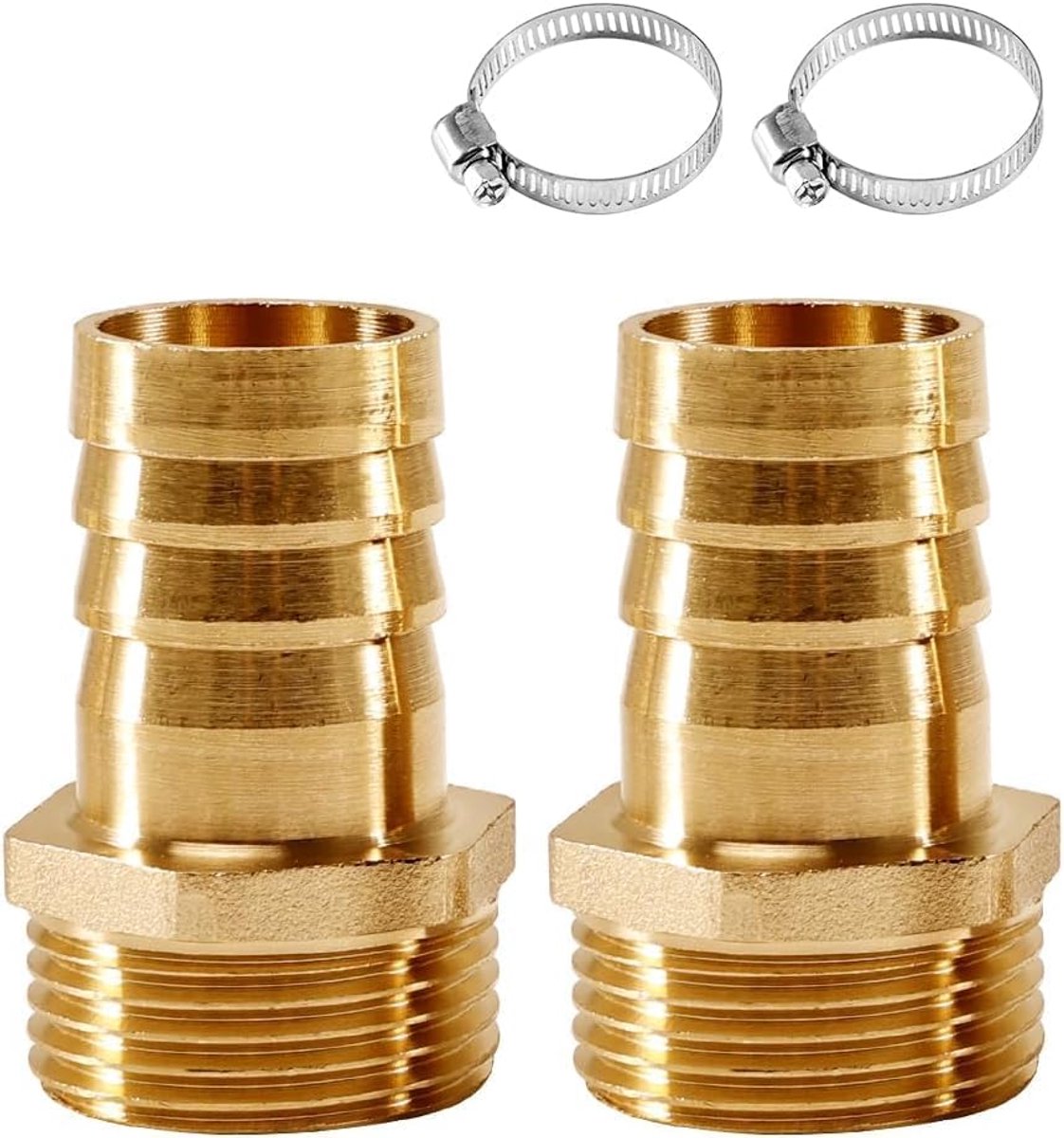 2 stuks 1-1/4 inch messing slangtuit, 1-1/4 inch AG x 32 mm slangaansluiting | buitendraad stekker adapter, tuit slangverbinding, messing slangaansluiting stekker adapter met 2 slangklemmen