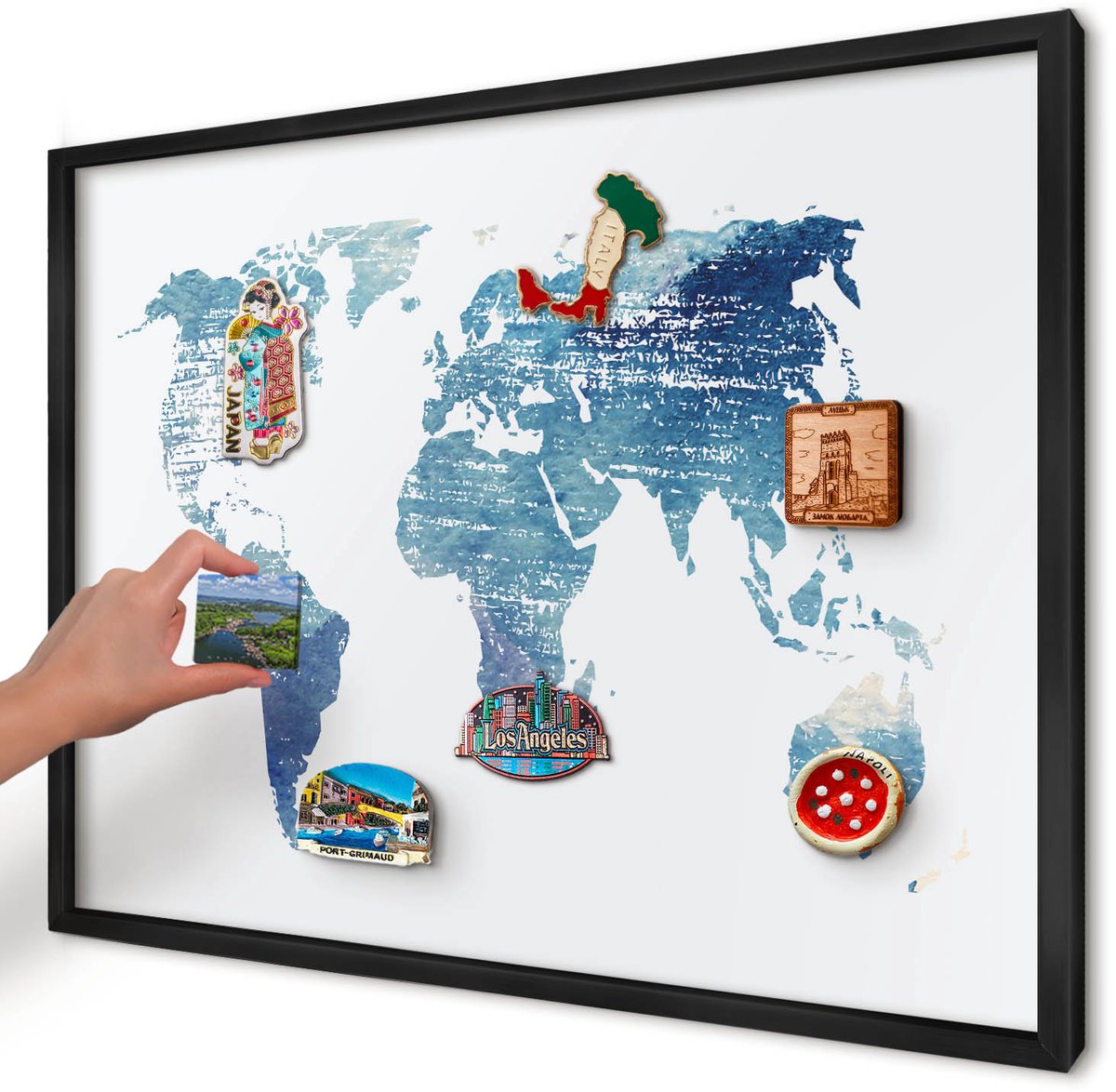 Artprintcave Wit Magneetbord mit Zwart Frame - 70x50 cm - Aquarelkaart Magneet Bord mit Frame - Waterverf Notitiebord - Kaarten
