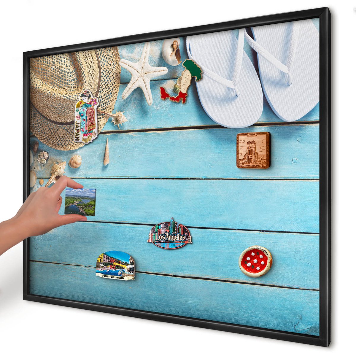 Artprintcave Blauw Magneetbord mit Zwart Frame - 80x60 cm - Vakantiesfeer Magnetisch Bord - Modern Magneetbord Voor Foto's - Natuur