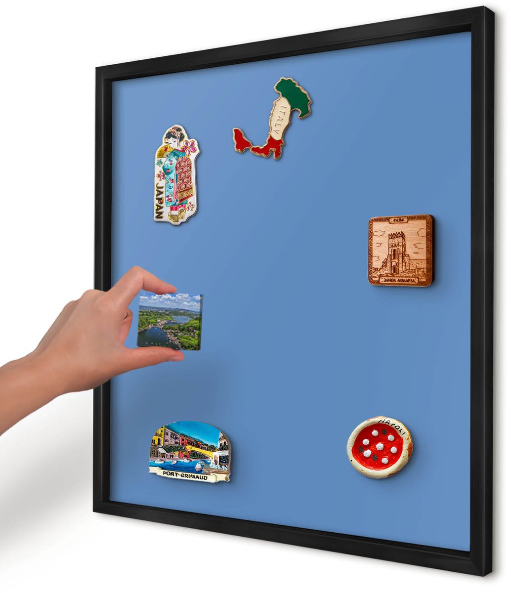 Artprintcave Blauw Magneetbord mit Zwart Frame - 50x50 cm - Blauwe Kleur Magneetbord Voor Foto's - Minimalist Memobord Keuken - Achtergronden En Patronen