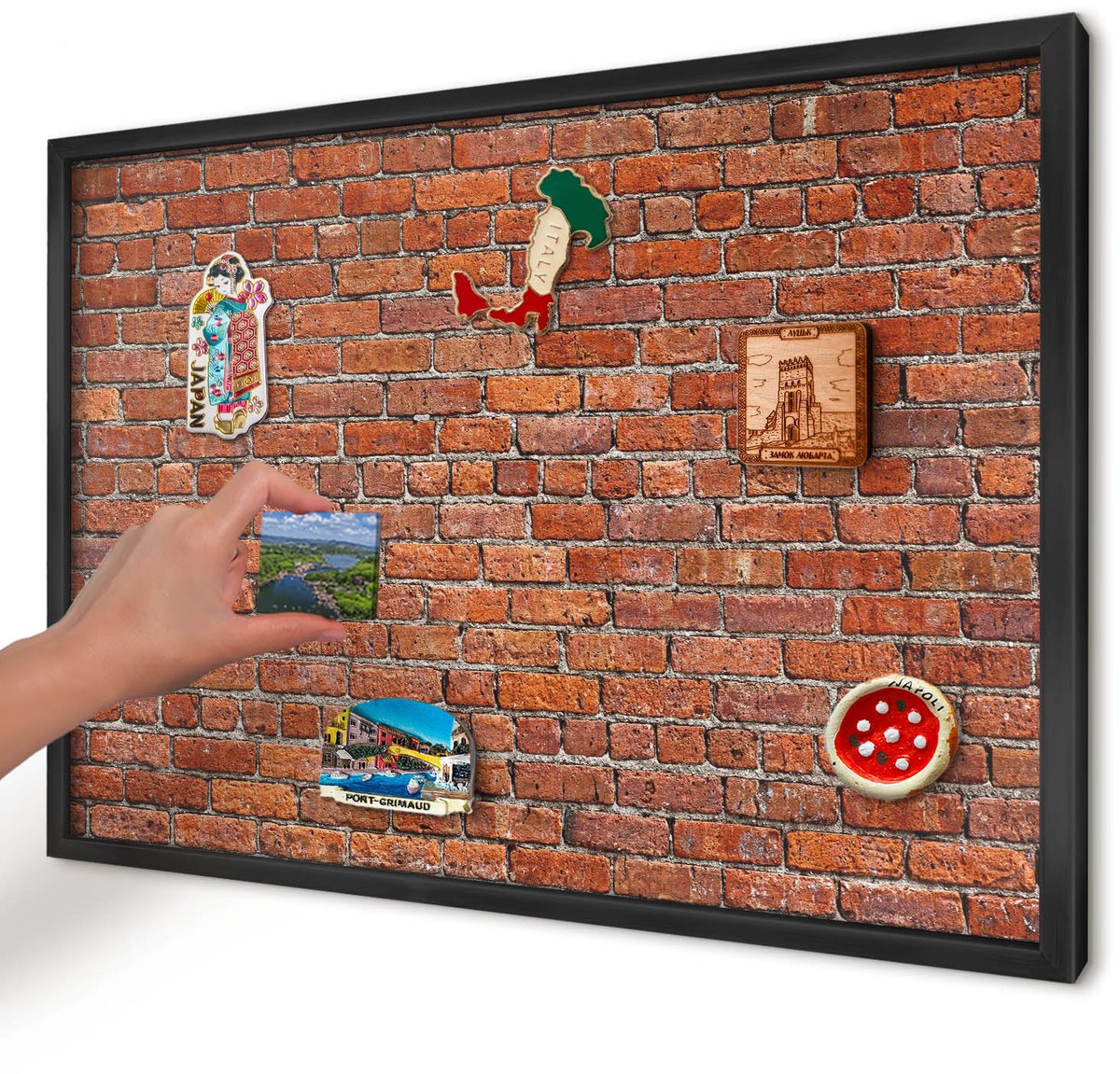 Artprintcave Bruin Magneetbord mit Zwart Frame - 60x40 cm - Baksteenmotief Magnetische Organizer - Industrieel/Loft Magneetbord Voor Keuken - Texturen