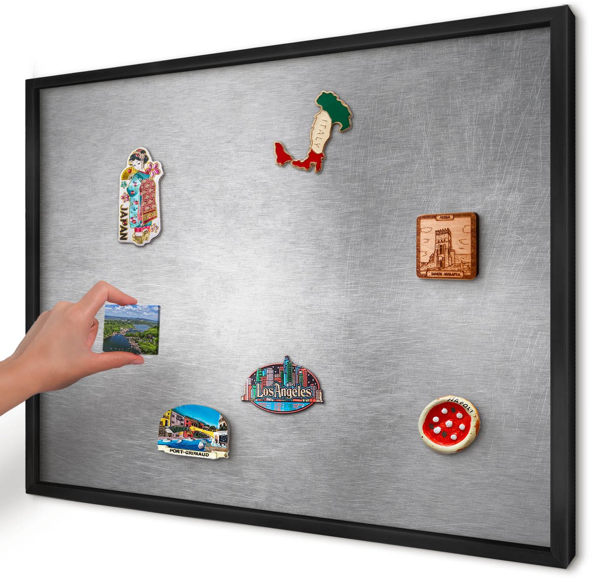 Artprintcave Grijs Magneetbord mit Zwart Frame - 70x50 cm - Metaalachtig Oppervlak Wandbord Magnetisch - Industrieel/Loft Bord Voor Magneten - Texturen